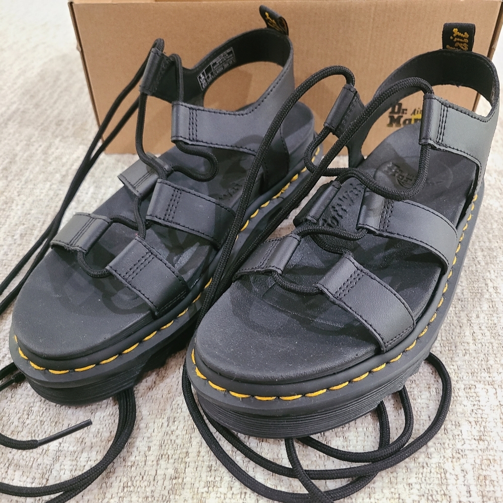 NEW Dr Martens Nartilla Gladiator Sandals Womens Platform Leather Black Sz 6 - Picture 10 of 13